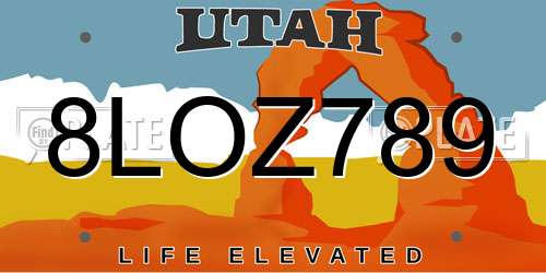 8LOZ789 Utah License Plate