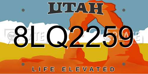 8LQ2259 Utah License Plate