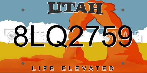 8LQ2759 Utah License Plate