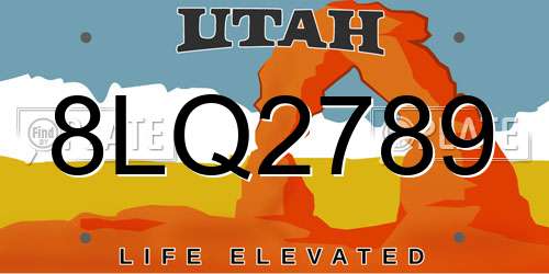 8LQ2789 Utah License Plate