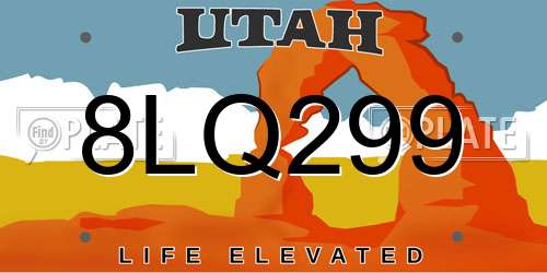 8LQ299 Utah License Plate