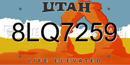 8LQ7259 Utah License Plate