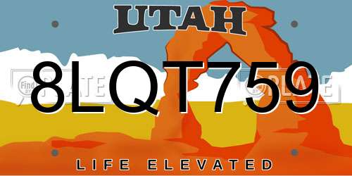 8LQT759 Utah License Plate