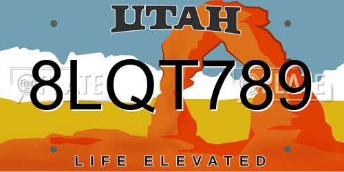 8LQT789 Utah License Plate