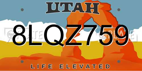8LQZ759 Utah License Plate