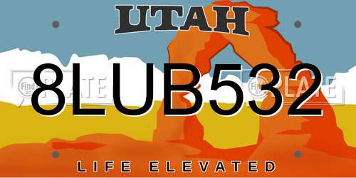 8LUB532 Utah License Plate