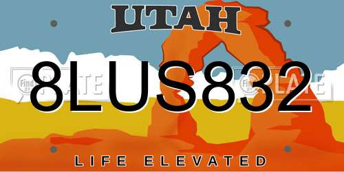 8LUS832 Utah License Plate