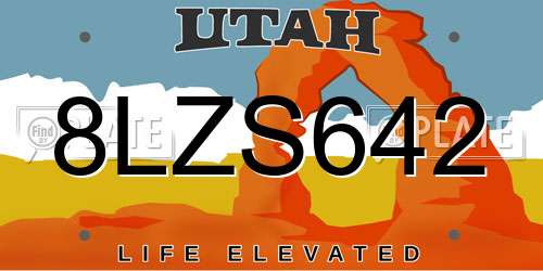 8LZS642 Utah License Plate