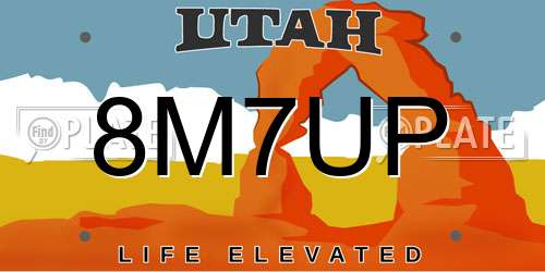8M7UP Utah License Plate