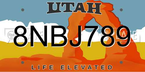 8NBJ789 Utah License Plate