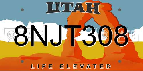 8NJT308 Utah License Plate
