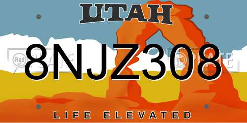 8NJZ308 Utah License Plate