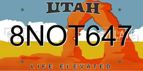 8NOT647 Utah License Plate
