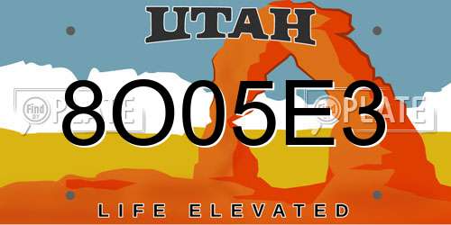 8O05E3 Utah License Plate