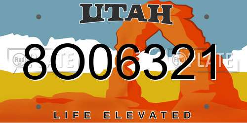 8O06321 Utah License Plate