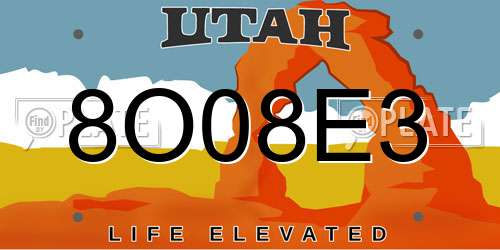 8O08E3 Utah License Plate