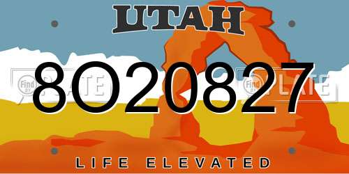 8O20827 Utah License Plate