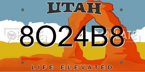 8O24B8 Utah License Plate
