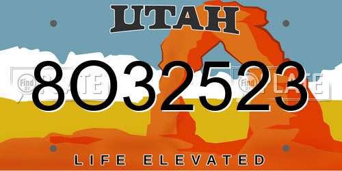 8O32523 Utah License Plate