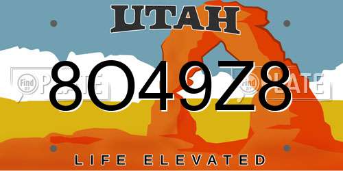 8O49Z8 Utah License Plate