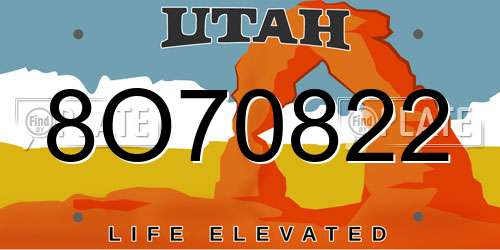 8O70822 Utah License Plate