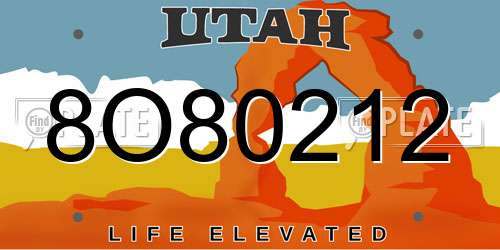 8O80212 Utah License Plate