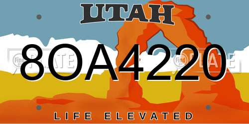 8OA4220 Utah License Plate