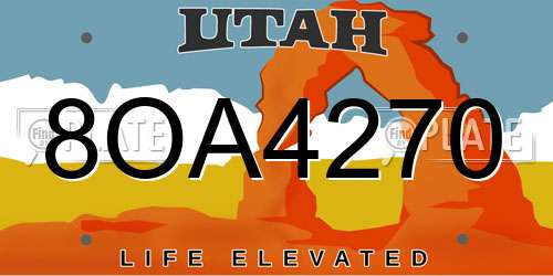 8OA4270 Utah License Plate