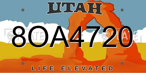 8OA4720 Utah License Plate