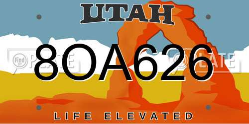 8OA626 Utah License Plate