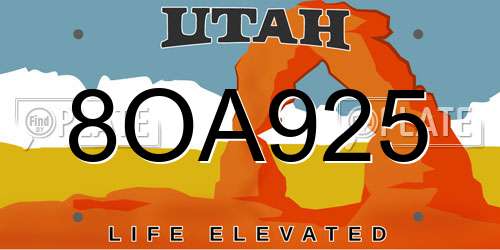 8OA925 Utah License Plate