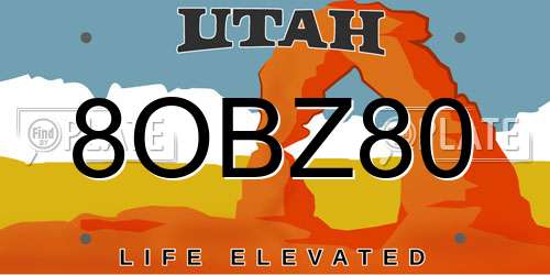 8OBZ80 Utah License Plate