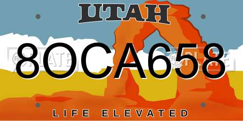 8OCA658 Utah License Plate