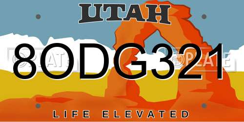 8ODG321 Utah License Plate