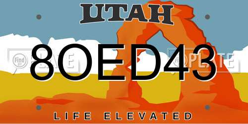 8OED43 Utah License Plate
