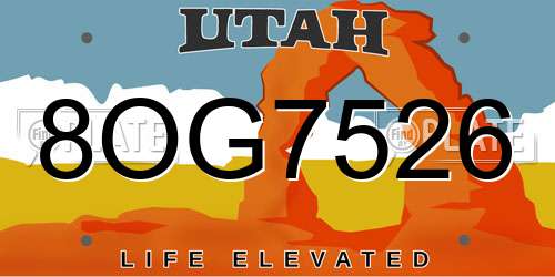 8OG7526 Utah License Plate