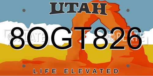 8OGT826 Utah License Plate
