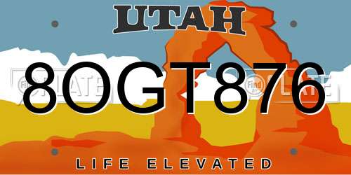 8OGT876 Utah License Plate