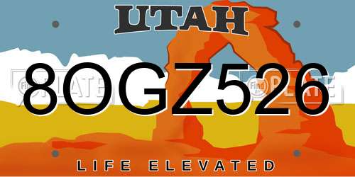 8OGZ526 Utah License Plate