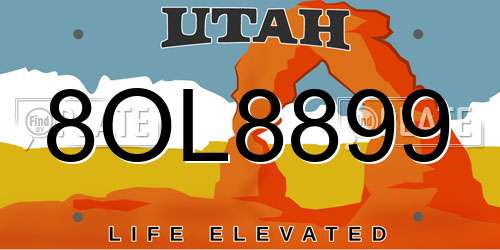 8OL8899 Utah License Plate