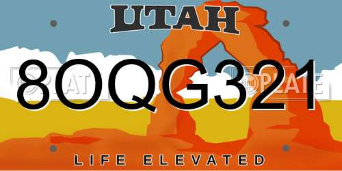 8OQG321 Utah License Plate