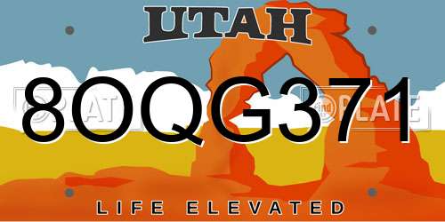 8OQG371 Utah License Plate