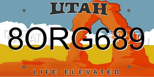 8ORG689 Utah License Plate