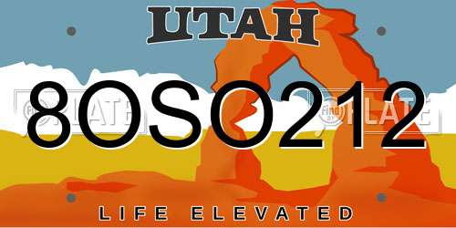 8OSO212 Utah License Plate