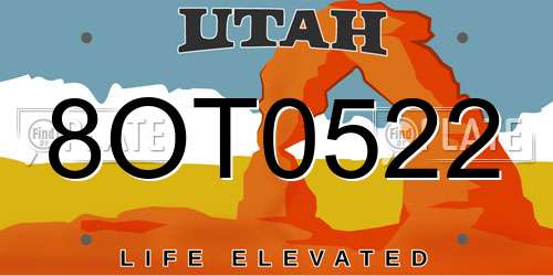 8OT0522 Utah License Plate