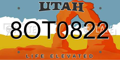 8OT0822 Utah License Plate