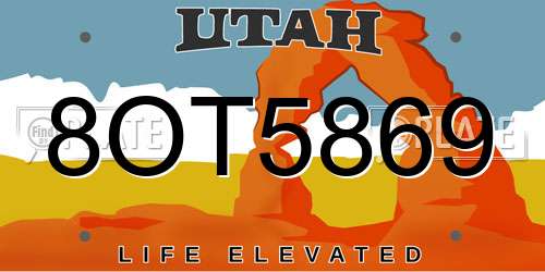 8OT5869 Utah License Plate