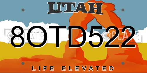 8OTD522 Utah License Plate