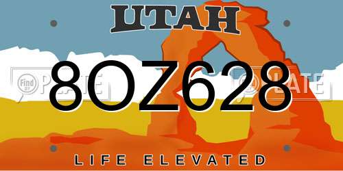 8OZ628 Utah License Plate
