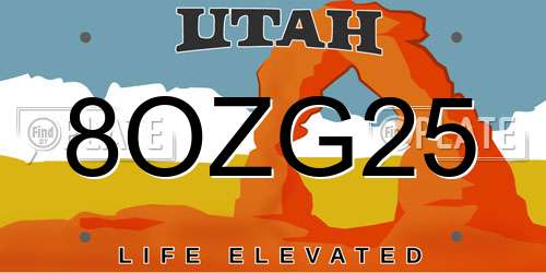 8OZG25 Utah License Plate